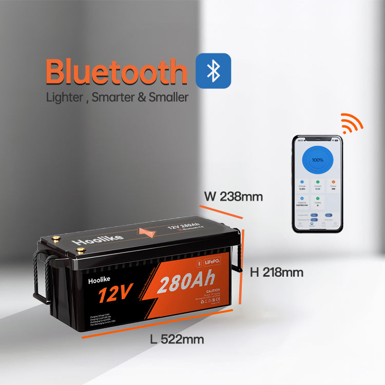 HOOLIKE 12,8V 280Ah Bluetooth-aktiveret litium-jernfosfat (LiFePO4)-batteri