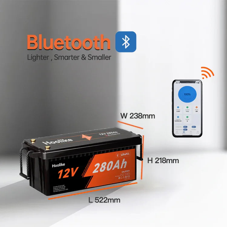 HOOLIKE 12,8V 280Ah Bluetooth-compatibele lithium-ijzerfosfaat (LiFePO4) batterij