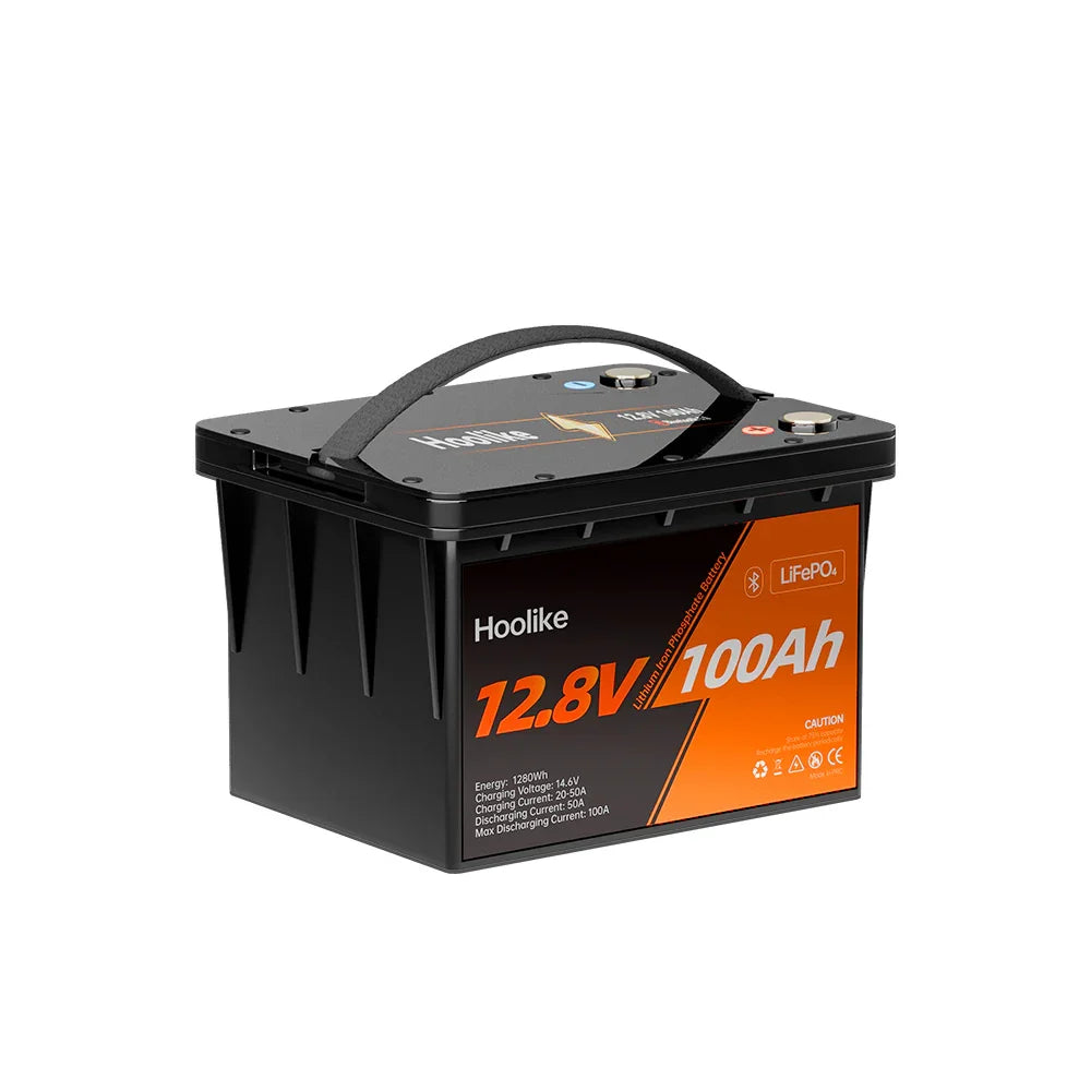 HOOLIKE 12.8V 100Ah Bluetooth-Enabled Lithium Iron Phosphate (LiFePO4) Battery