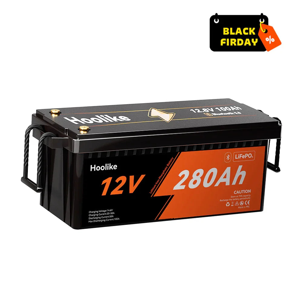 HOOLIKE 12,8V 280Ah Batteria al litio ferro fosfato (LiFePO4) abilitata al Bluetooth