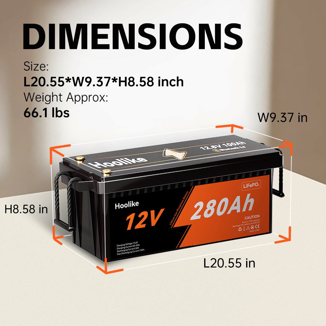 HOOLIKE 12.8V 280Ah Lithium Iron Phosphate (LiFePO4) Battery