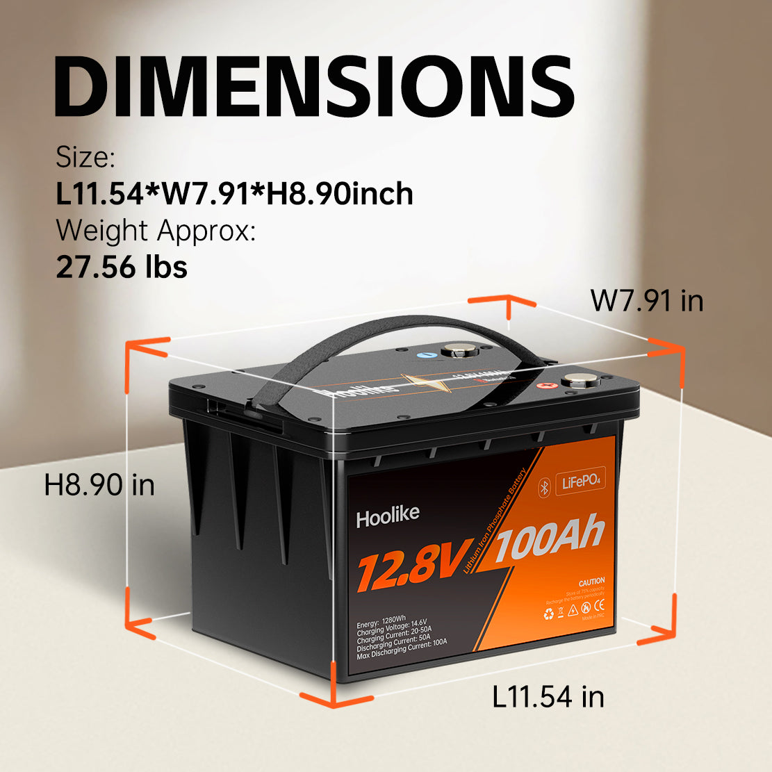 HOOLIKE 12.8V 100Ah Bluetooth-fähiger Lithium-Eisen-Phosphat (LiFePO4) Akku