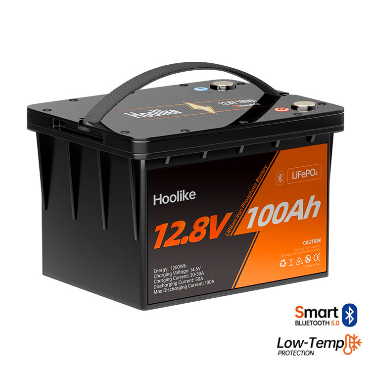 HOOLIKE 12.8V 100Ah Bluetooth-fähiger Lithium-Eisen-Phosphat (LiFePO4) Akku