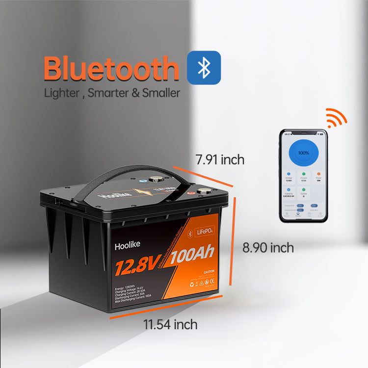 HOOLIKE 12.8V 100Ah Bluetooth-fähiger Lithium-Eisen-Phosphat (LiFePO4) Akku
