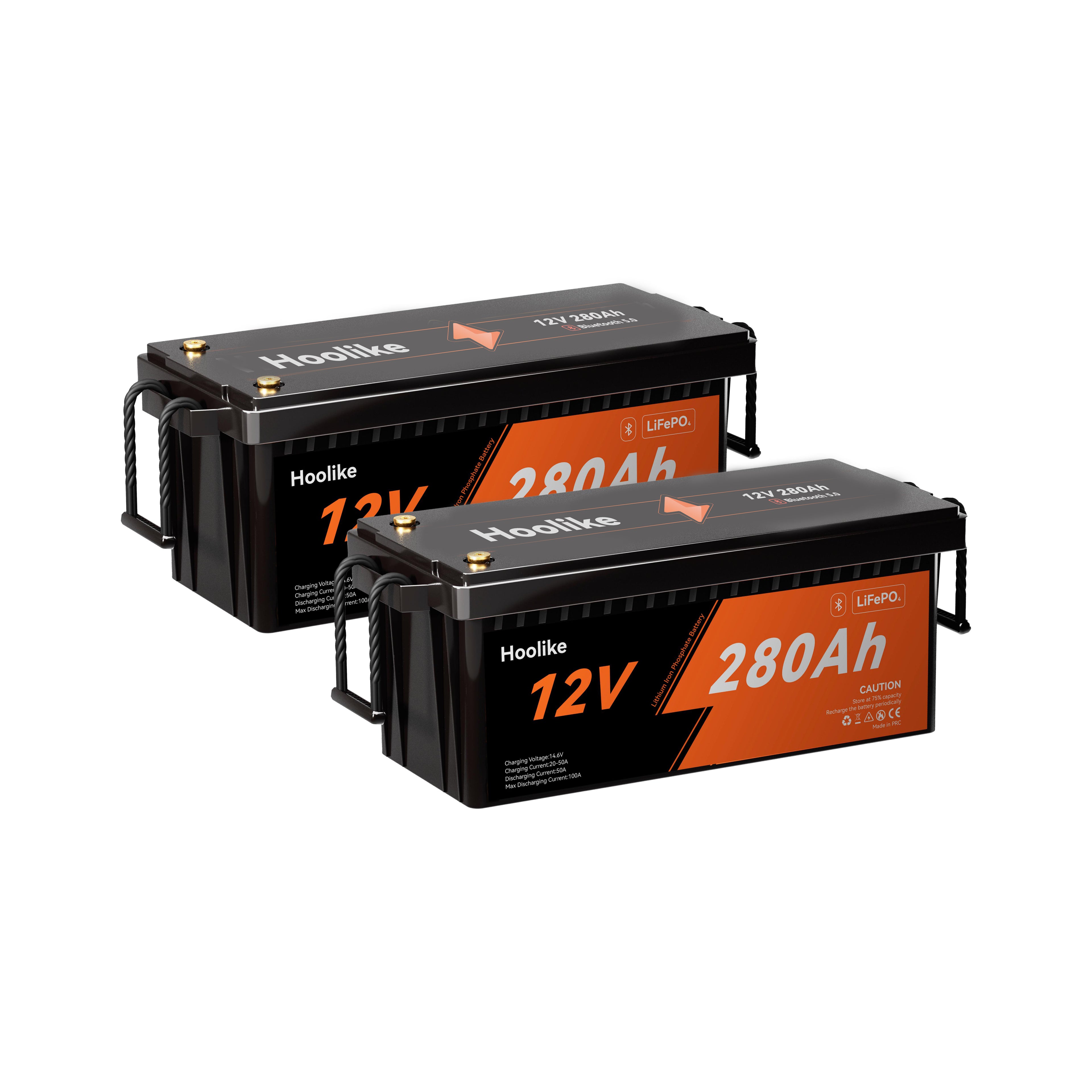 HOOLIKE 12,8V 280Ah Bluetooth-aktiveret litium-jernfosfat (LiFePO4)-batteri