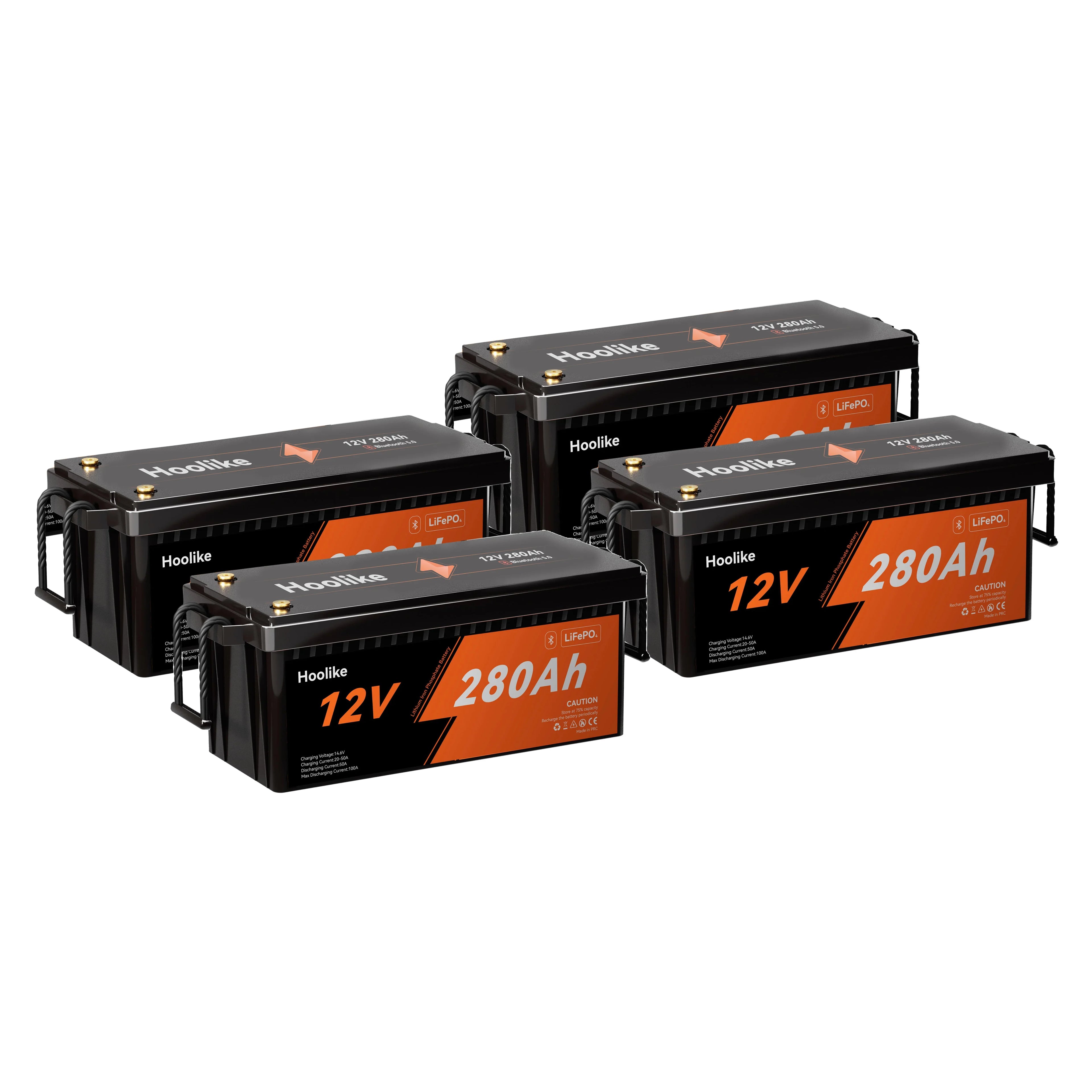 HOOLIKE 12,8V 280Ah Bluetooth-compatibele lithium-ijzerfosfaat (LiFePO4) batterij