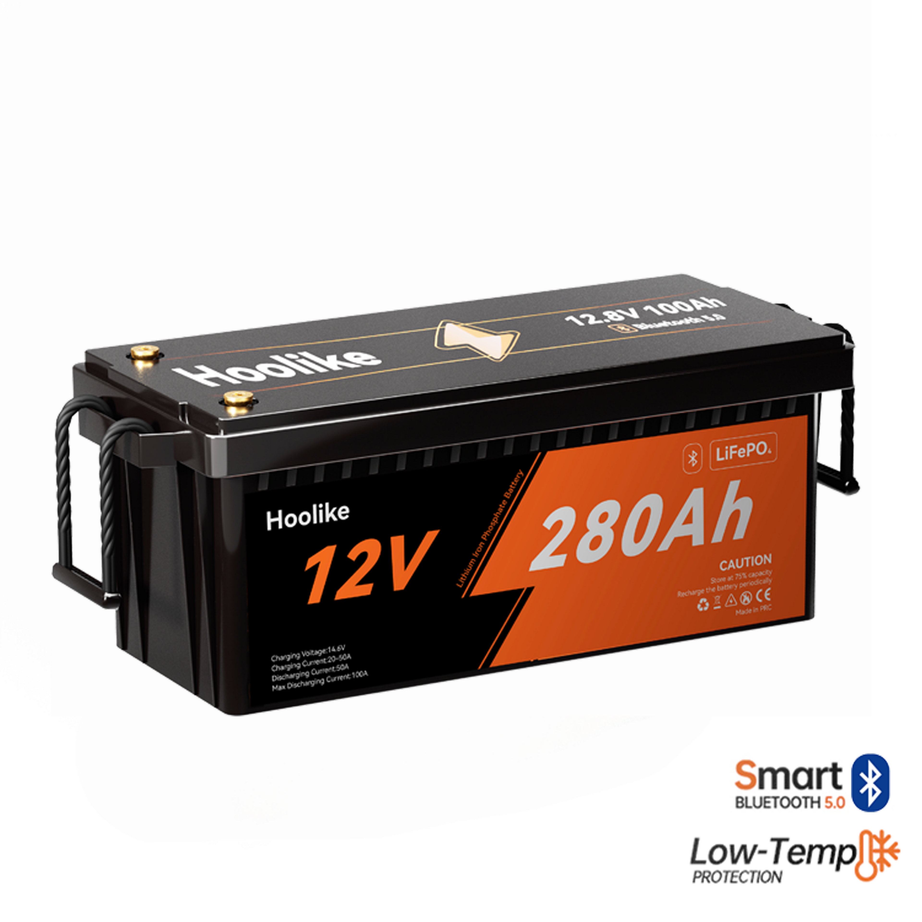 HOOLIKE 12,8V 280Ah Bluetooth-aktiveret litium-jernfosfat (LiFePO4)-batteri