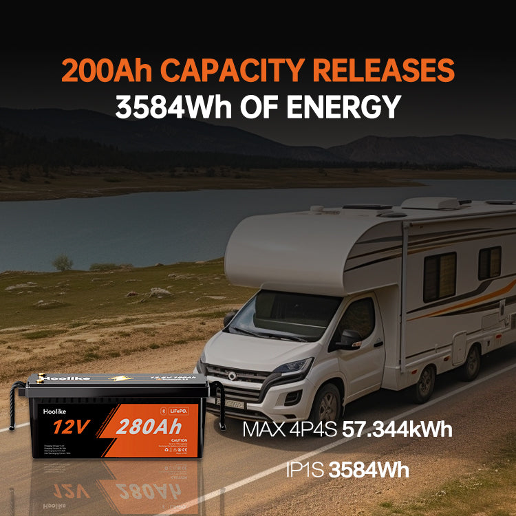 HOOLIKE 12.8V 280Ah Bluetooth-Enabled Lithium Iron Phosphate (LiFePO4) Battery