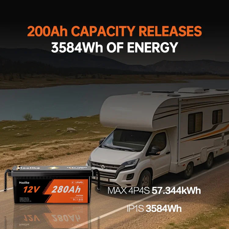 HOOLIKE 12.8V 280Ah Bluetooth-yhteensopiva litium-rautafosfaattiakku (LiFePO4)