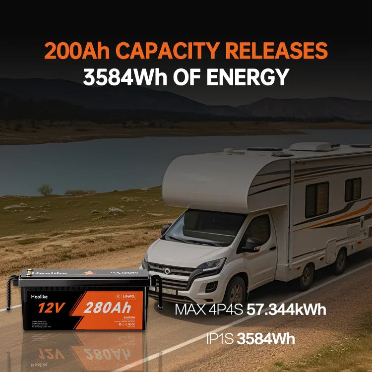 HOOLIKE 12,8V 280Ah Bluetooth-compatibele lithium-ijzerfosfaat (LiFePO4) batterij