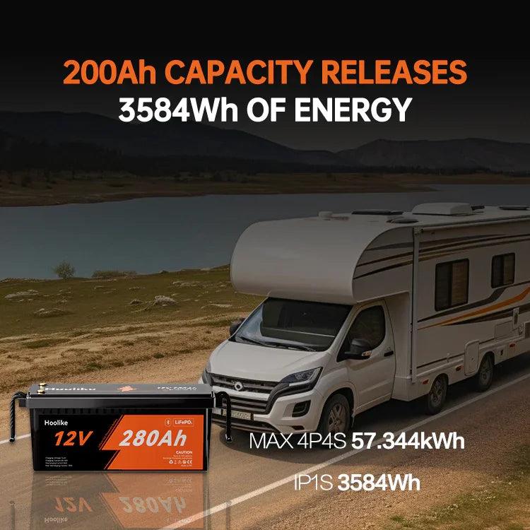 HOOLIKE 12.8V 280Ah Bluetooth-Enabled Lithium Iron Phosphate (LiFePO4) Battery - Hoolike