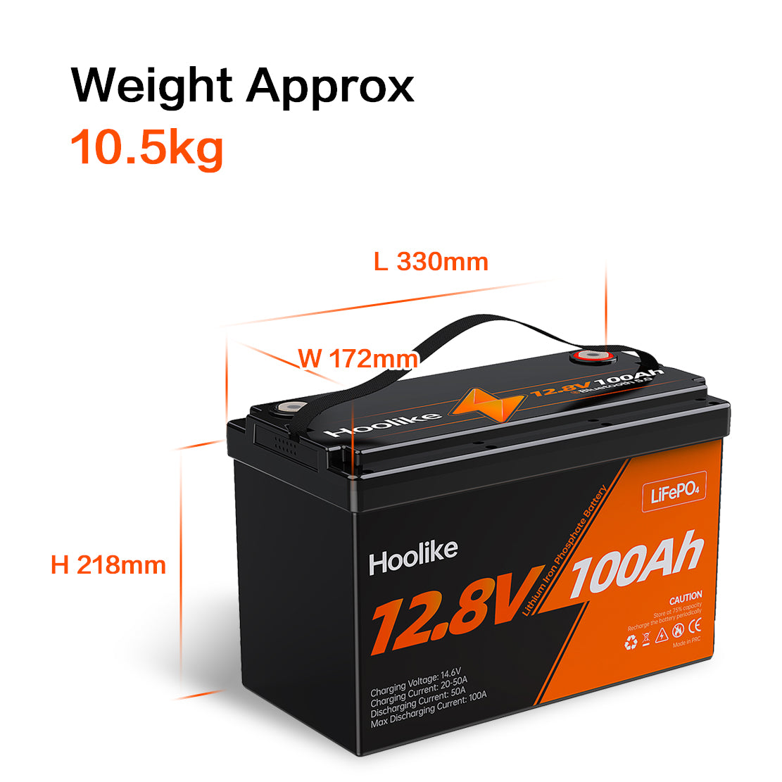 HOOLIKE 12.8V 100Ah Lithium Iron Phosphate (LiFePO4) Battery