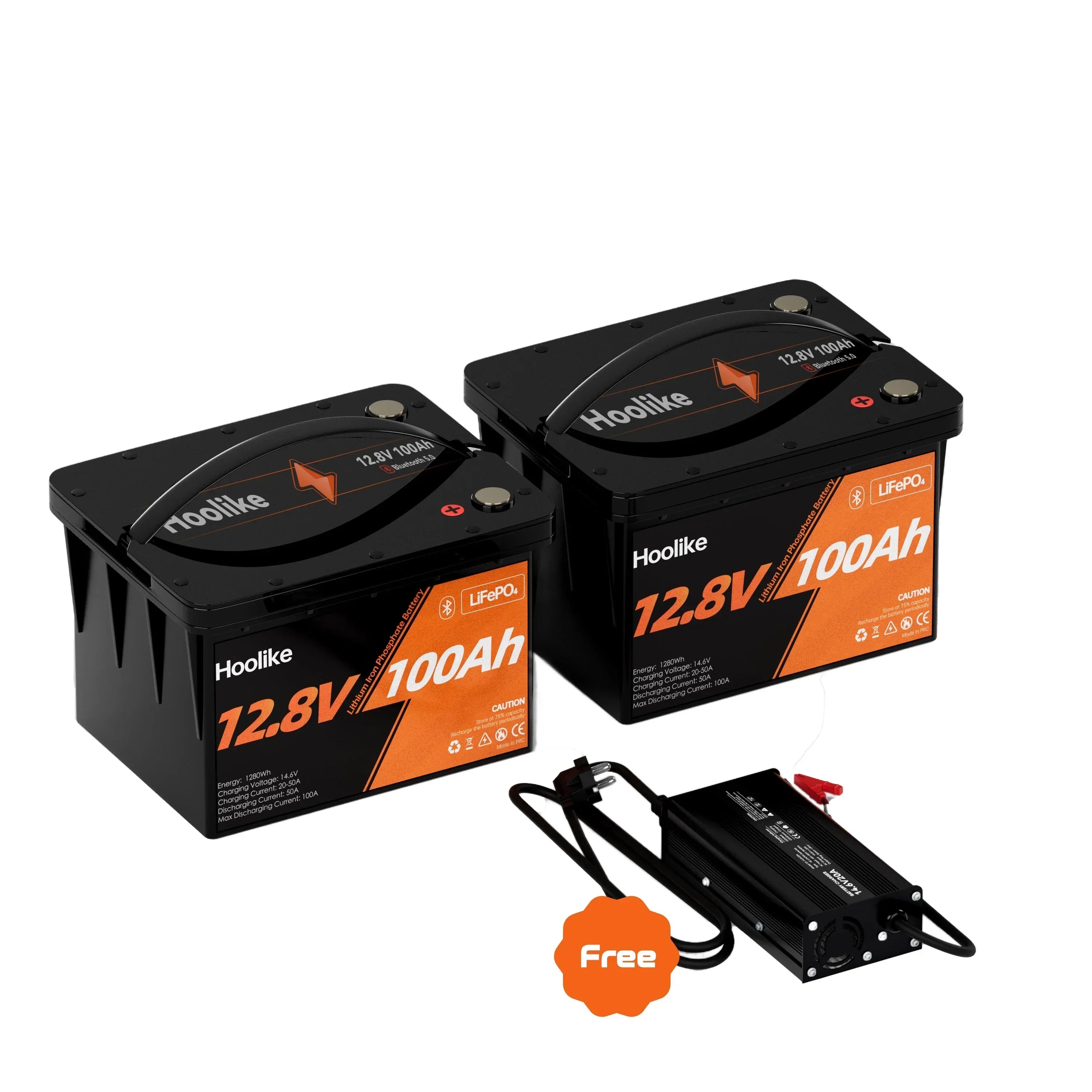 HOOLIKE 12.8V 100Ah Bluetooth-Enabled Lithium Iron Phosphate (LiFePO4) Battery - Hoolike