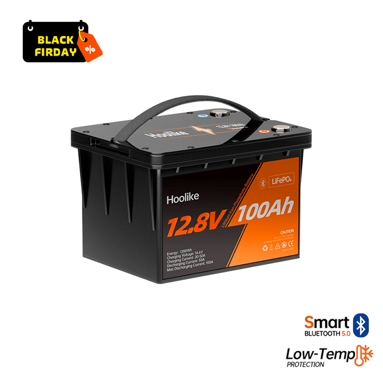 HOOLIKE 12.8V 100Ah Bluetooth-Enabled Lithium Iron Phosphate (LiFePO4) Battery