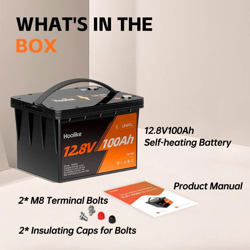 HOOLIKE 12.8V 100Ah Bluetooth-Enabled Lithium Iron Phosphate (LiFePO4) Battery
