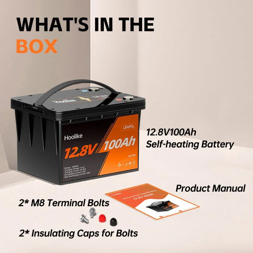 HOOLIKE 12.8V 100Ah Lithium Iron Phosphate (LiFePO4) Battery