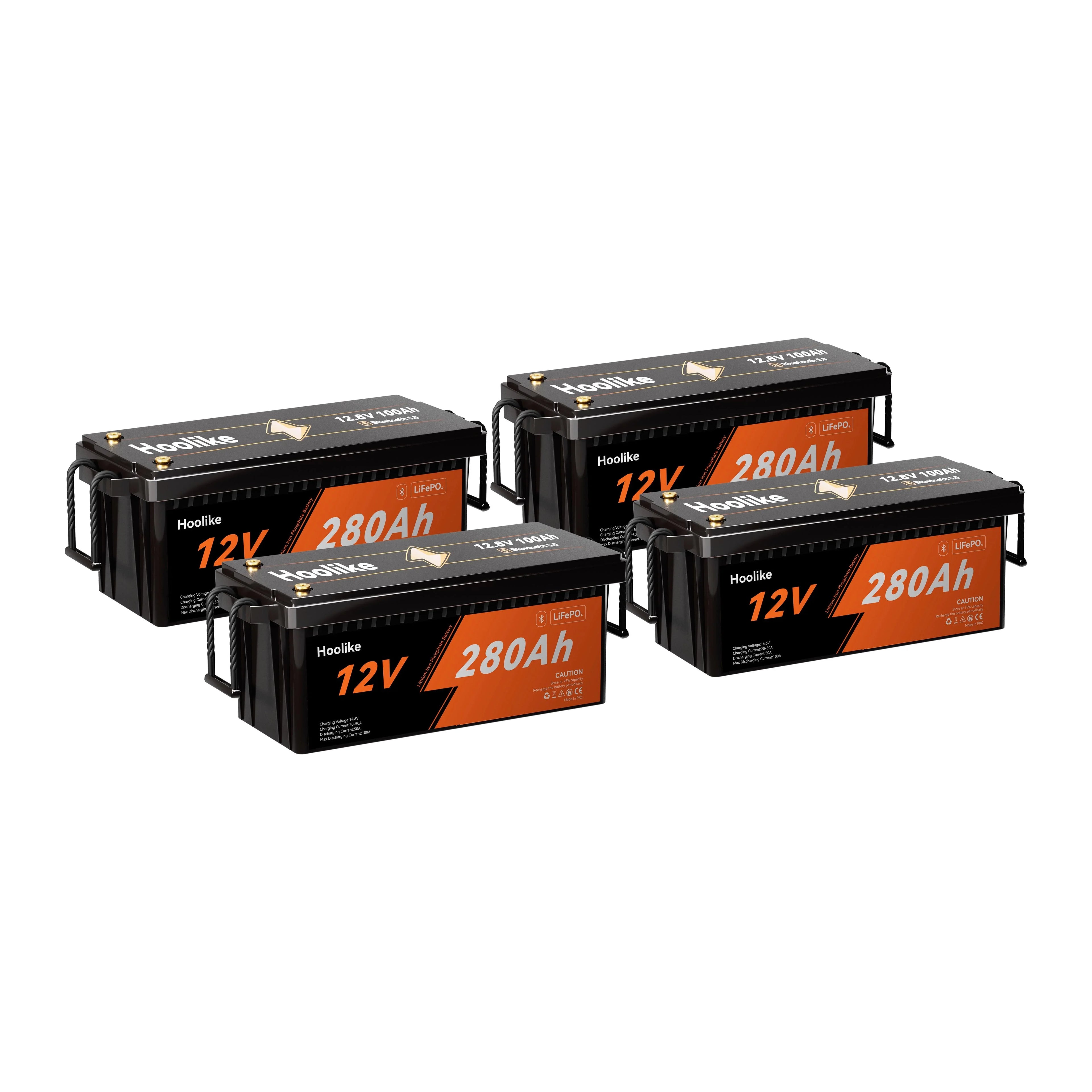 HOOLIKE 12.8V 280Ah Bluetooth-yhteensopiva litium-rautafosfaattiakku (LiFePO4)
