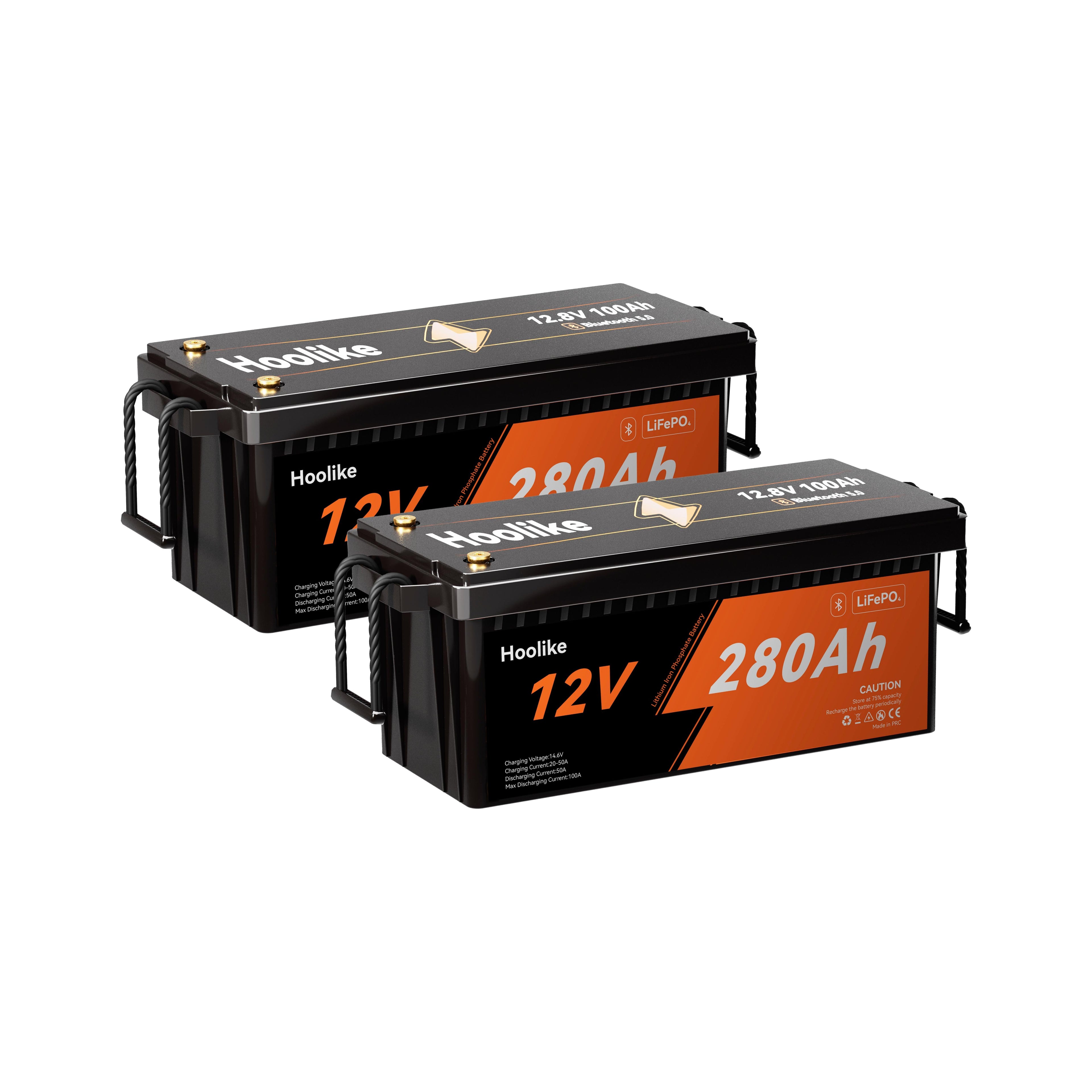 HOOLIKE 12.8V 280Ah Bluetooth-Enabled Lithium Iron Phosphate (LiFePO4) Battery