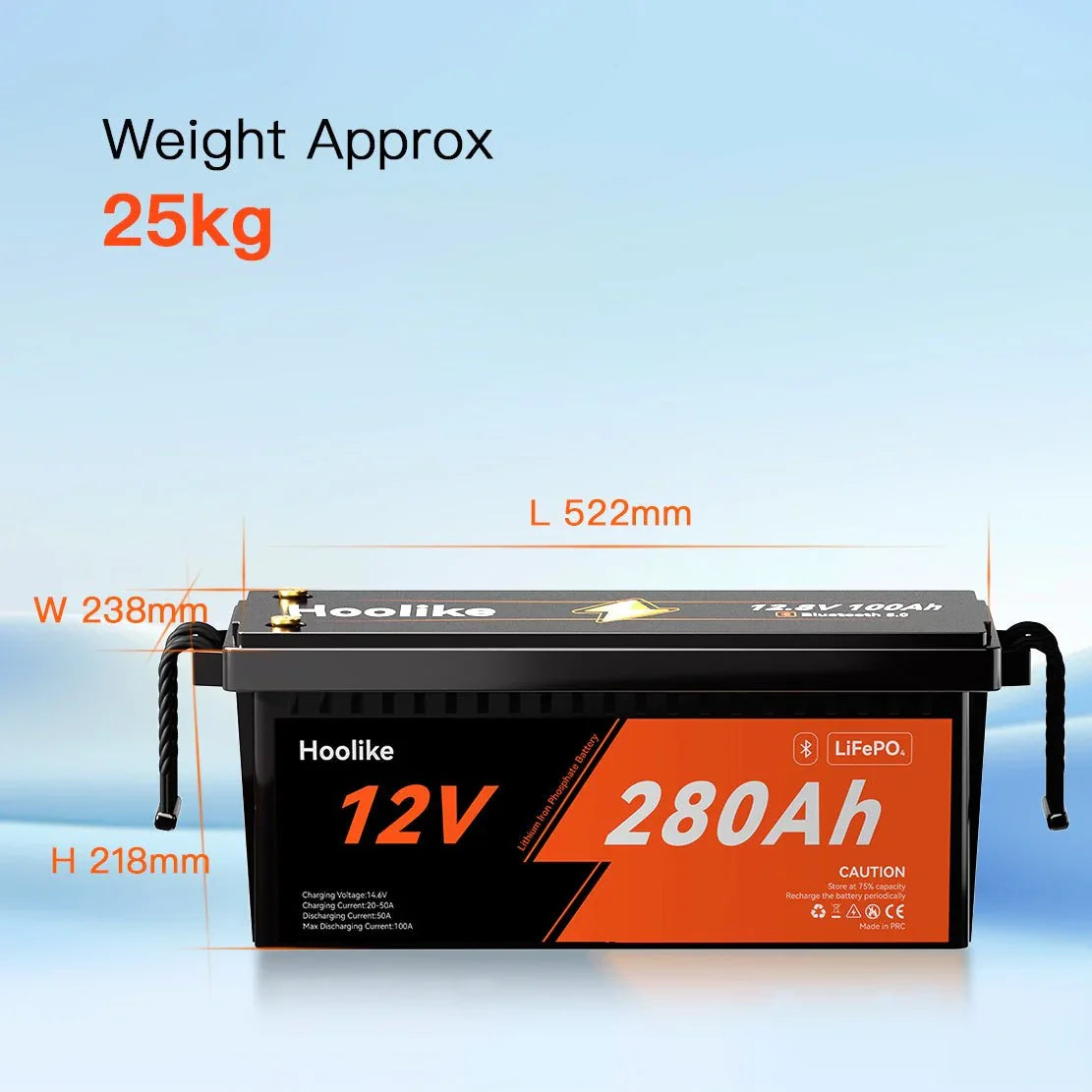 HOOLIKE 12.8V 280Ah Bluetooth-Enabled Lithium Iron Phosphate (LiFePO4) Battery