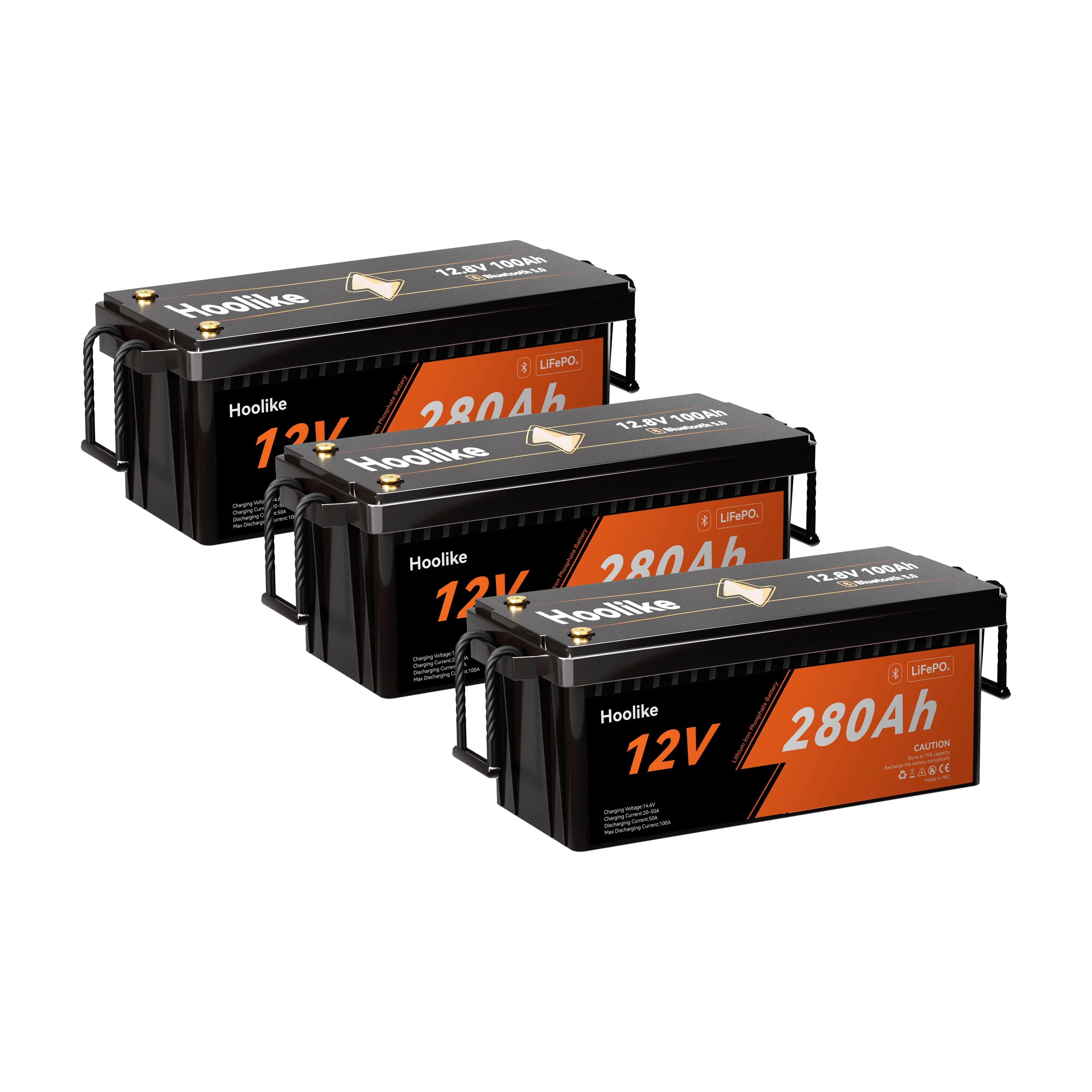 HOOLIKE 12.8V 280Ah Bluetooth-yhteensopiva litium-rautafosfaattiakku (LiFePO4)