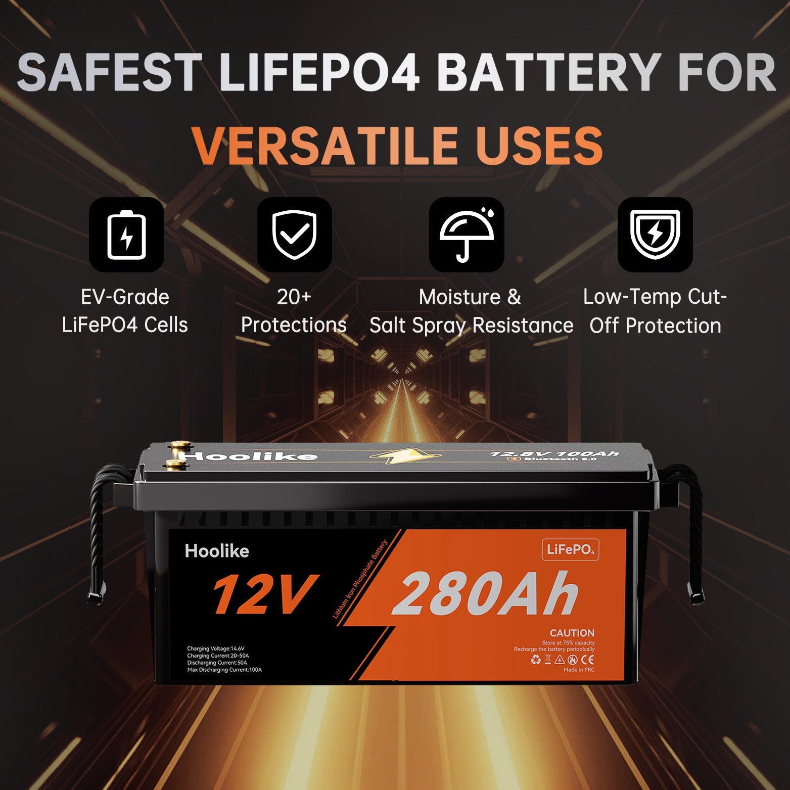 HOOLIKE 12.8V 280Ah Lithium Iron Phosphate (LiFePO4) Battery