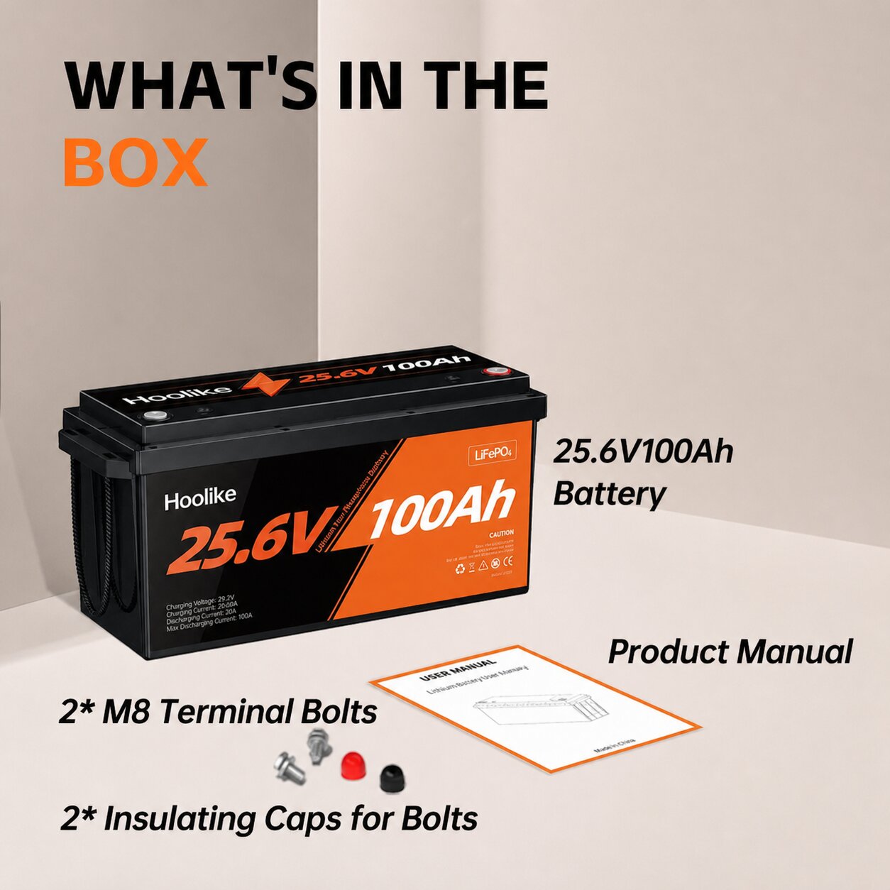 HOOLIKE 25.6V 100Ah Lithium Iron Phosphate (LiFePO4) Battery - Hoolike