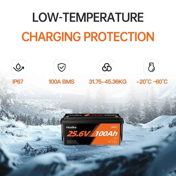 HOOLIKE 25.6V 100Ah Lithium Iron Phosphate (LiFePO4) Battery