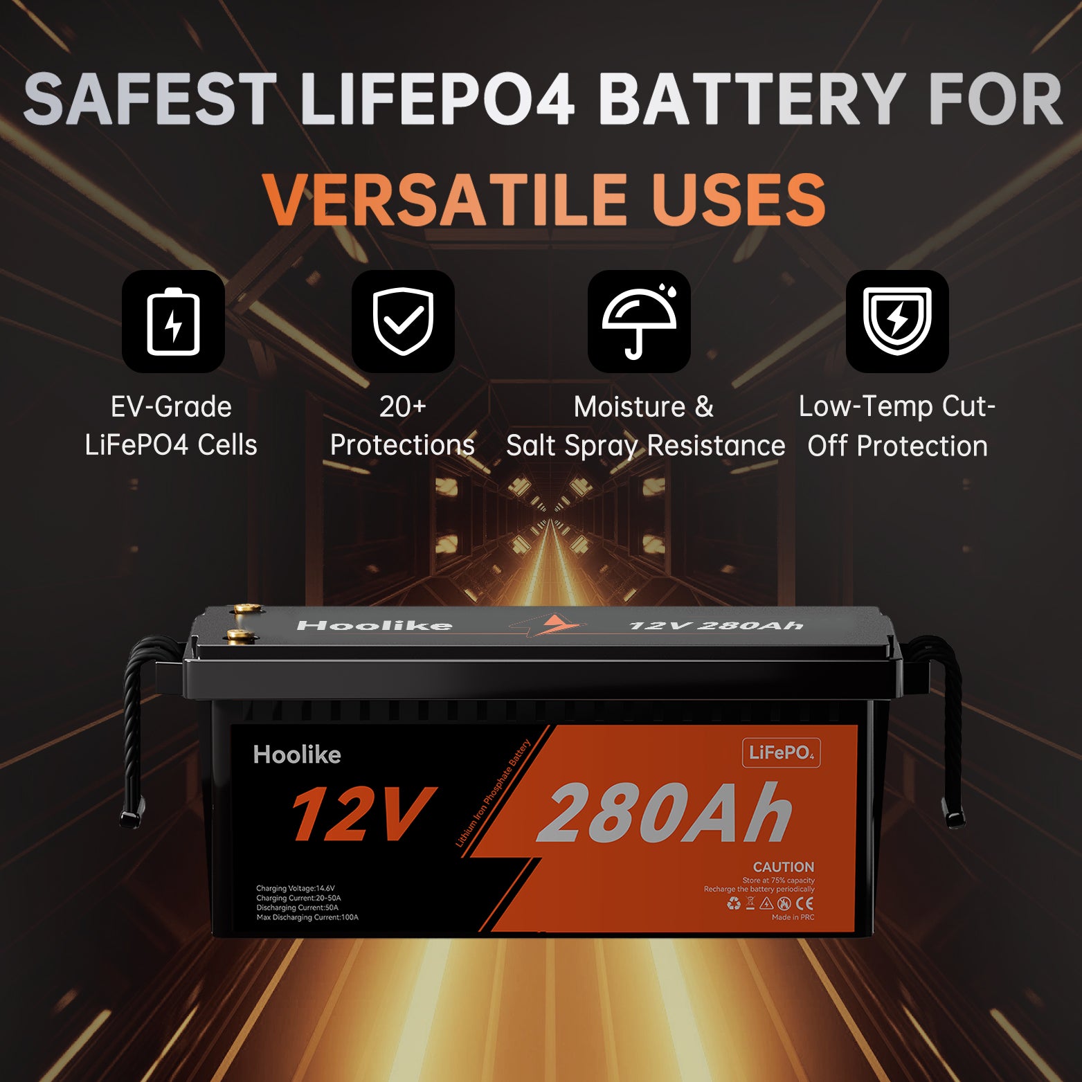 HOOLIKE 12,8V 280Ah litium-jernfosfat (LiFePO4)-batteri
