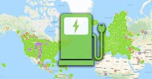 Green EV charging station icon over world map, highlighting global charging network coverage