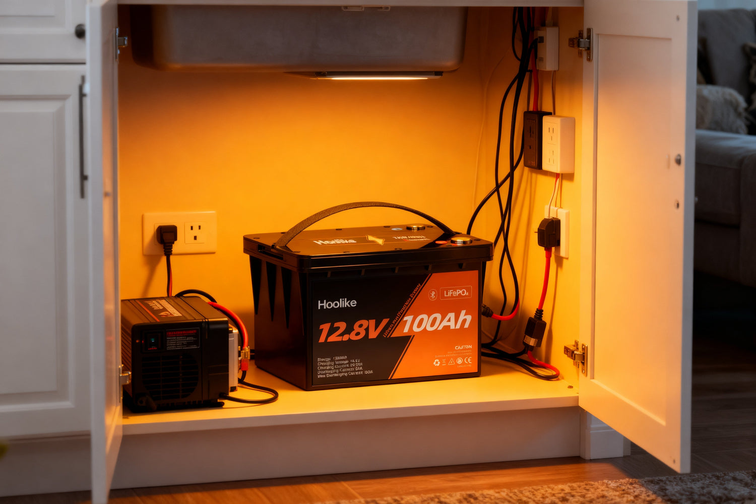 Hoolike LiFePO4 battery internal structure showing BMS and Grade A cells