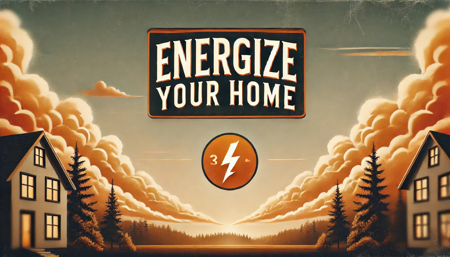 Rectangular image with 'Energize Your Home' text and a natural background with trees and a cloudy sky