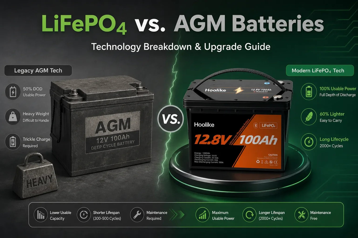 LiFePO4 vs AGM battery technology side by side comparison