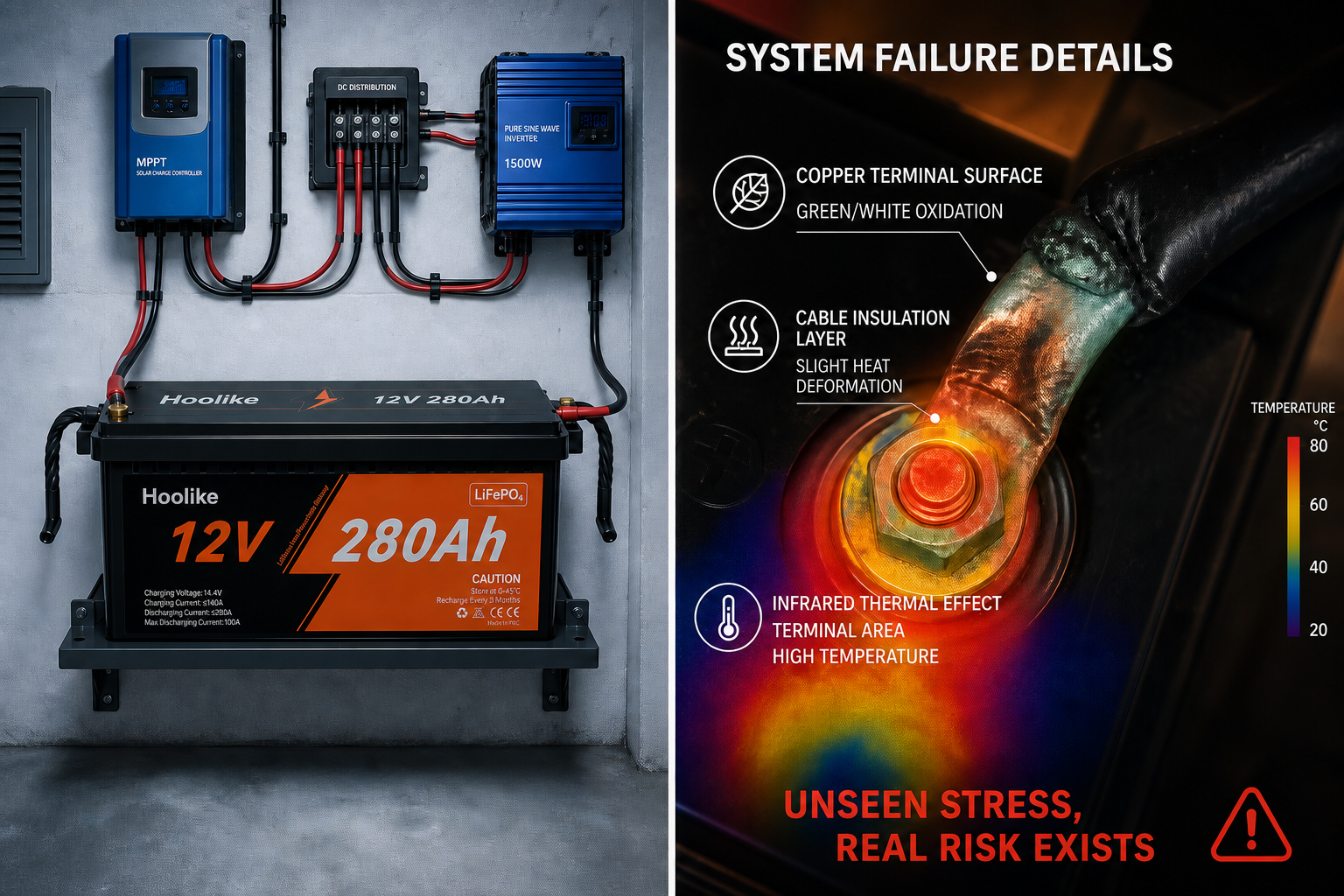 lifepo4 battery fine but system failure – corroded terminal thermal image condensation risk