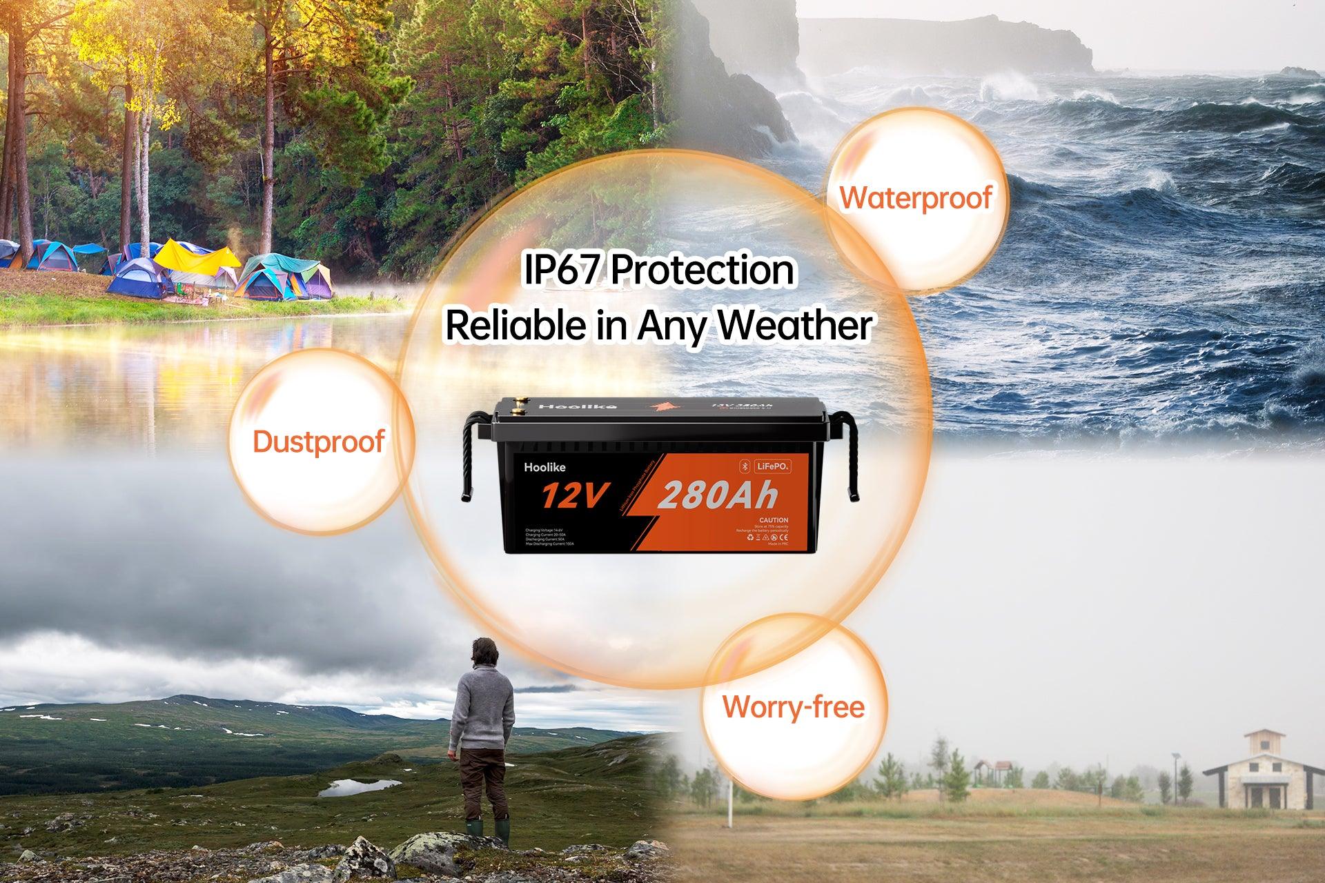 Hoolike lifepo4 battery has IP67 protection to be reliable in any weather.