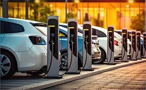 Electric cars charging at modern EV stations with sleek LiFePO₄ battery tech