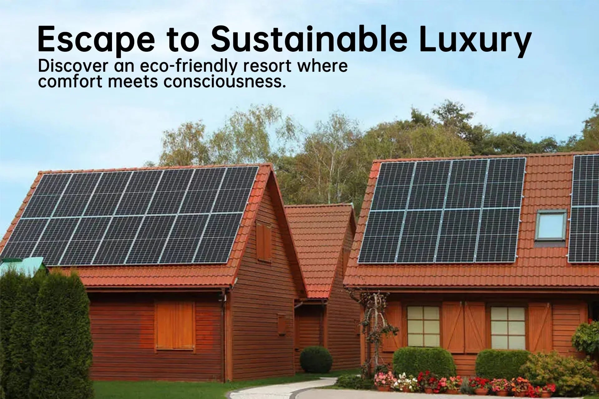 Solar-powered wooden cabins with rooftop panels for sustainable luxury living