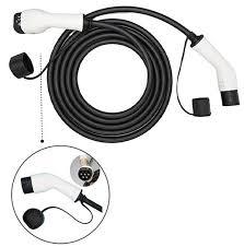 Black EV charging cable with Type 2 connectors, coiled neatly for portable electric vehicle power