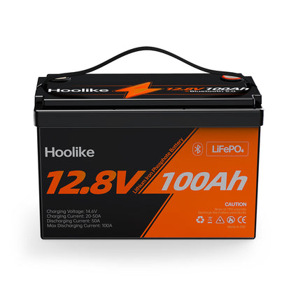 HOOLIKE 12.8V 100Ah Bluetooth-Enabled Lithium Iron Phosphate (LiFePO4) Battery - Hoolike