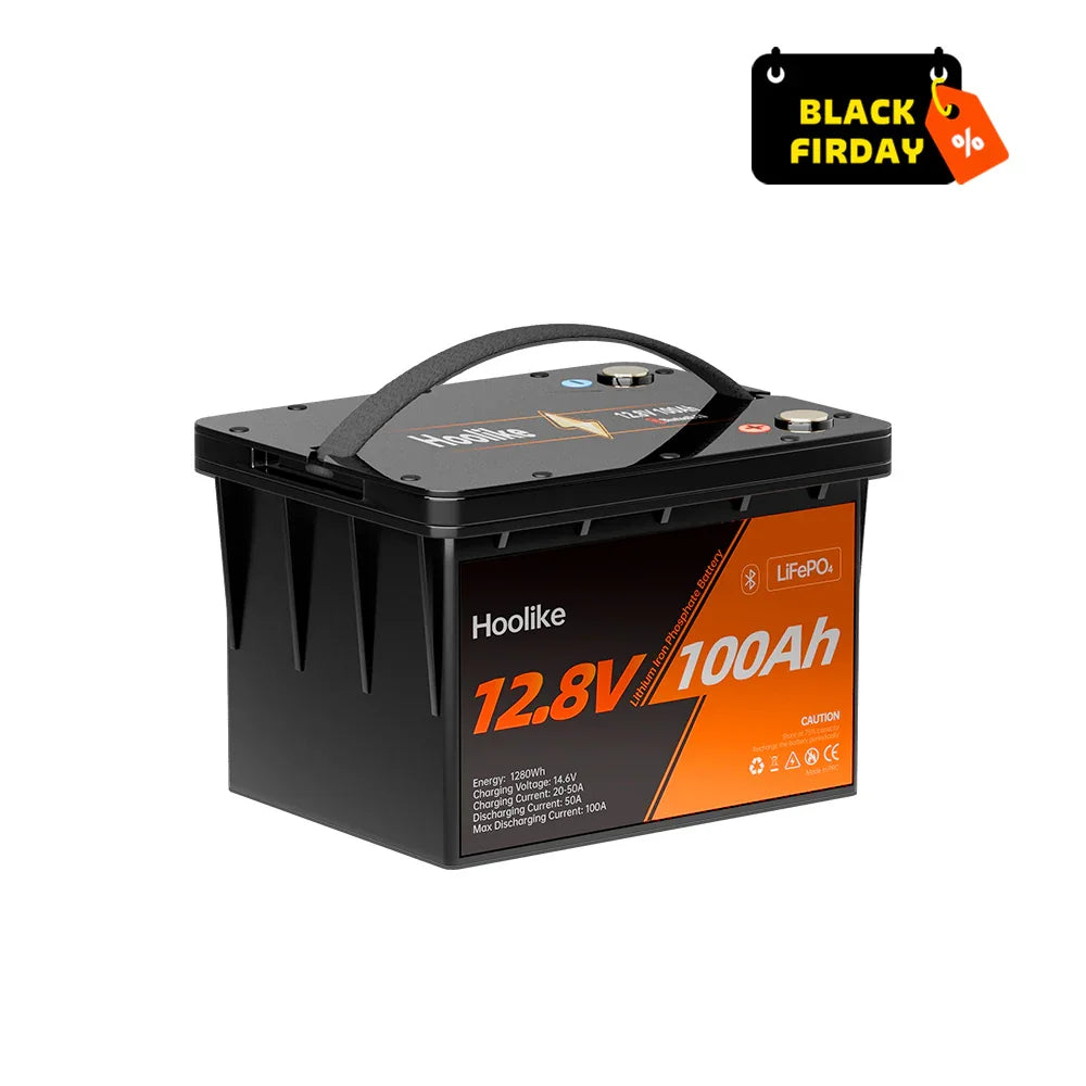 HOOLIKE 12.8V 100Ah Bluetooth-Enabled Lithium Iron Phosphate (LiFePO4) Battery