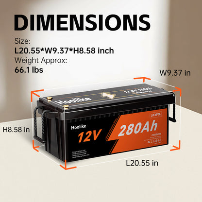 HOOLIKE 12.8V 280Ah Lithium Iron Phosphate (LiFePO4) Battery