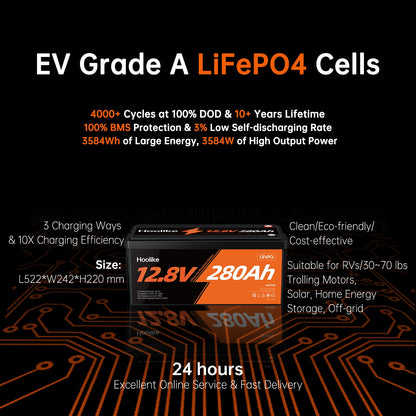 HOOLIKE 12.8V 280Ah Lithium Iron Phosphate (LiFePO4) Battery - Hoolike