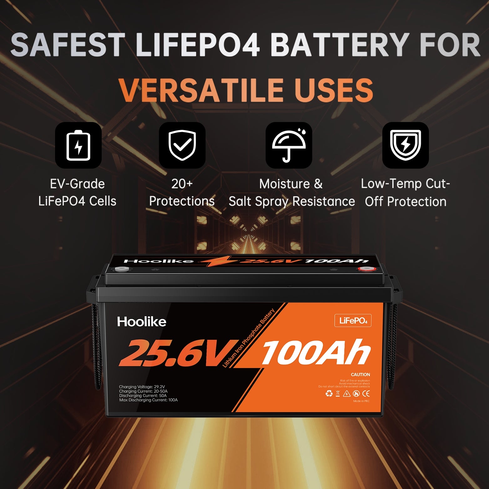 HOOLIKE 25.6V 100Ah Lithium Iron Phosphate (LiFePO4) Battery - Hoolike