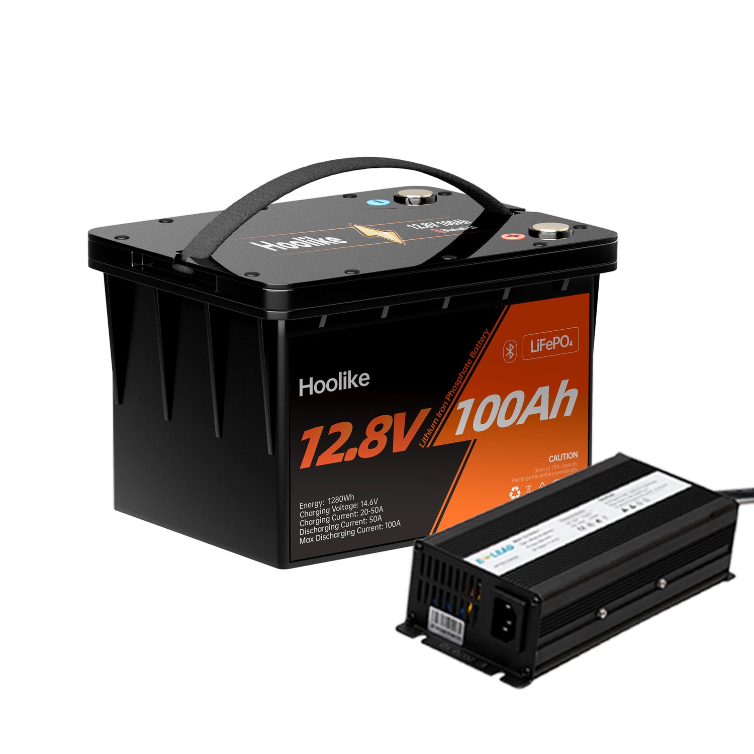 Batteria HOOLIKE 12.8V 100Ah al Fosfato di Ferro Litio (LiFePO4) con Bluetooth