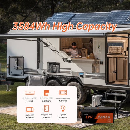 HOOLIKE 12,8V 280Ah Bluetooth-aktiverat litiumjärnfosfatbatteri (LiFePO4)