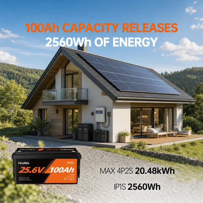 HOOLIKE 25,6V 100Ah litium-jernfosfat (LiFePO4)-batteri