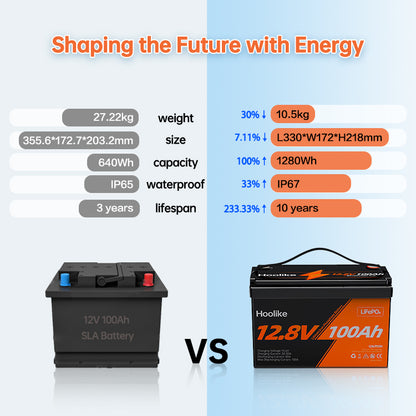 Batterie HOOLIKE 12.8V 100Ah au phosphate de fer lithium (LiFePO4)