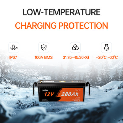 HOOLIKE 12.8V 280Ah Lithium Iron Phosphate (LiFePO4) Battery