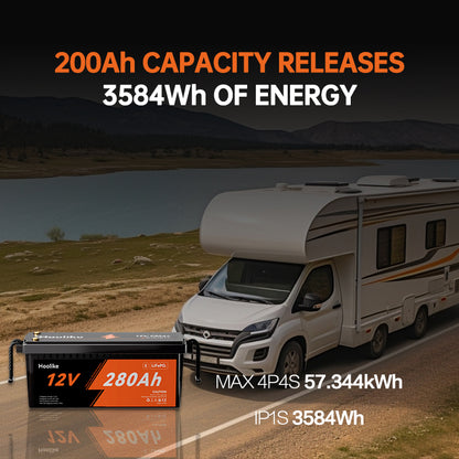HOOLIKE 12,8V 280Ah Bluetooth-aktiverat litiumjärnfosfatbatteri (LiFePO4)