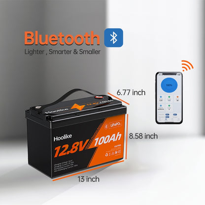 HOOLIKE 12.8V 100Ah Bluetooth-Enabled Lithium Iron Phosphate (LiFePO4) Battery