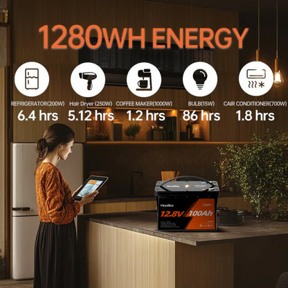 Batterie HOOLIKE 12.8V 100Ah au phosphate de fer lithium (LiFePO4)